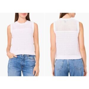 Halogen White Open Knit Sleeveless Cotton Side Button Pullover Sweater Large